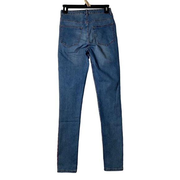 H&M Divided Skinny Jeans Women Size 8 Side Aztec Embroidered Accent - Picture 6 of 7